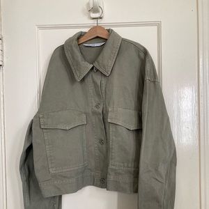 ZARA cropped jean jacket in green